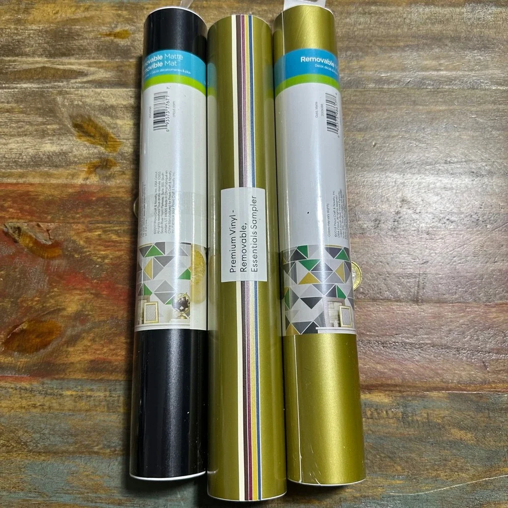 Cricut Premium Vinyl Removable Matte 12x48 Black Gold Essentials Sampler 3 Rolls